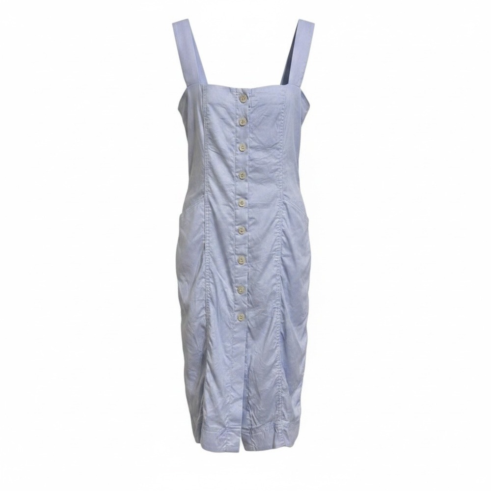 Babaton Blue Linen Blend Button Front Smocked Midi Dress Size 6 Summer Coastal